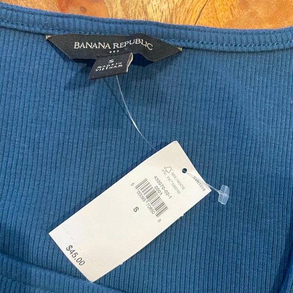 Brand NEW Banana Republic Teal Blue Asymmetrical neckline ribbed long sleeve - Picture 3 of 9